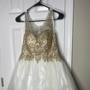 Beaded white chiffon and satin formal dress